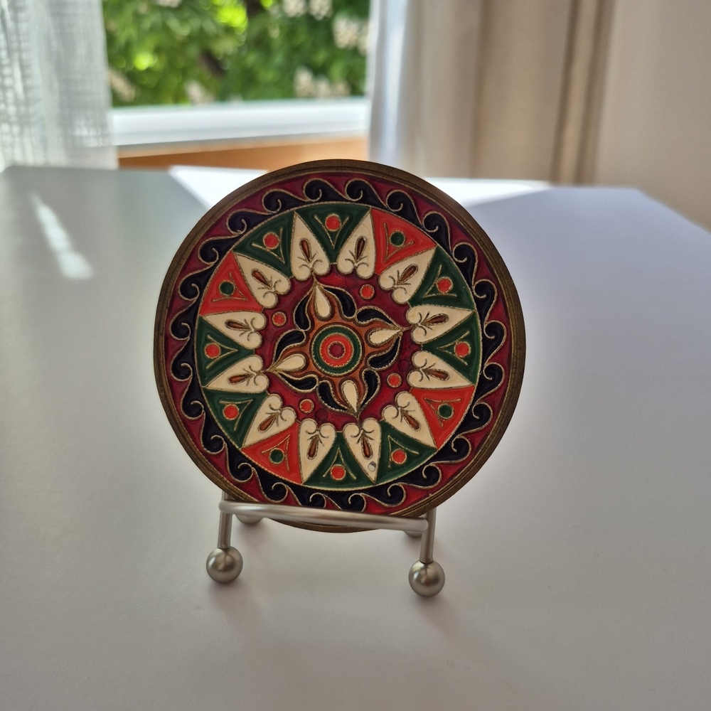 Vintage Cloisonné Enamel over Brass Round Trinket Dish, Wall hanging